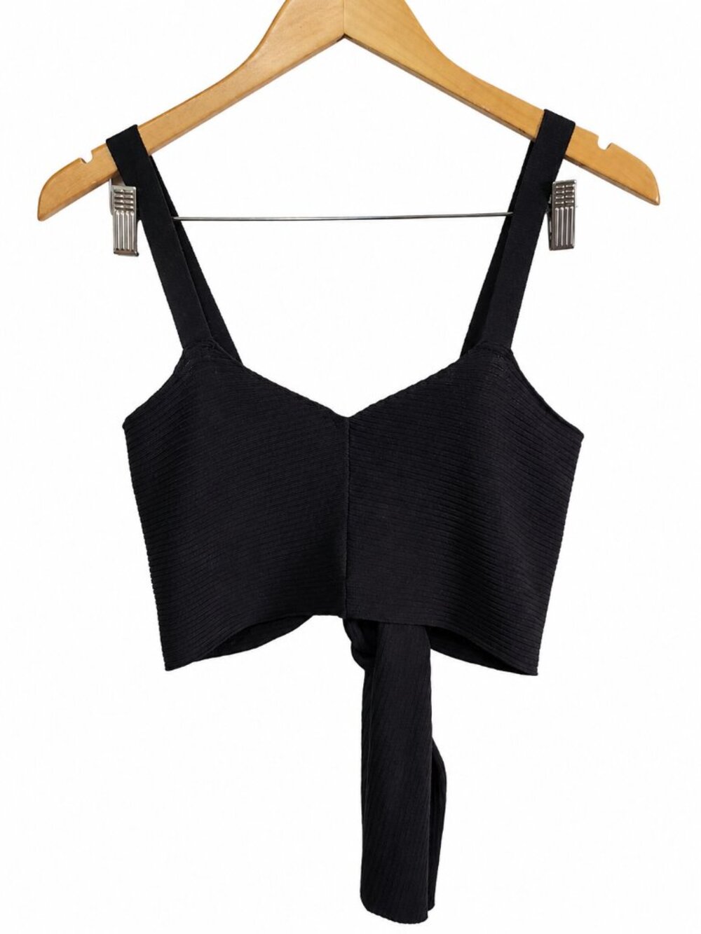WORKHALL OKAKIE Campre Tie Wrap Crop Tank Top Ribbed Knit Black Women's Small